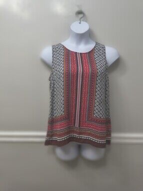 Cynthia Rowley Sleeveless Tank Red Black Geometric L Multicolor Boho Summer
